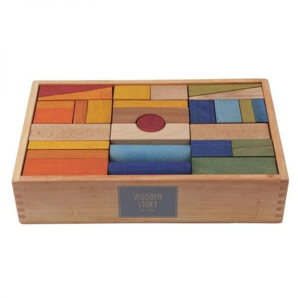 Wooden Story bunte Holzklötze “Regenbogen XL” im Holzkasten 63 Teile (ab 1 Jahr) Holzspielzeug