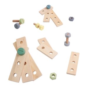 Sebra Bau-Spielset aus Holz, 21-teilig (ab 2 Jahren) in warmen grau Holzspielzeug