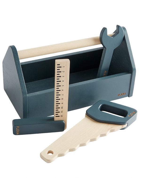 FLEXA Spiel-Werkzeugkasten DARK BLUE 4-teilig aus Holz Holzspielzeug