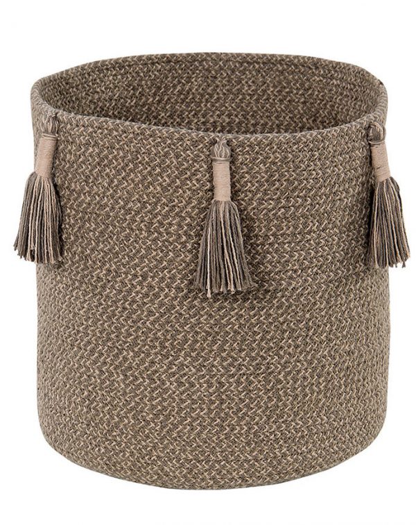 Lorena Canals Aufbewahrungskorb WOODY (Ø30×30) mit Quasten in braun
