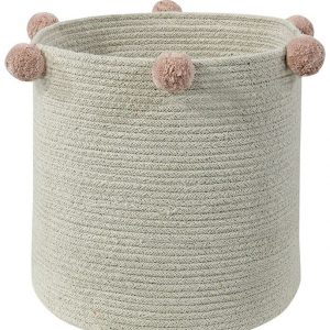 Lorena Canals Spielzeugkorb SEIFENBLASE (30×30) mit Pompons in beige/pastellrosa