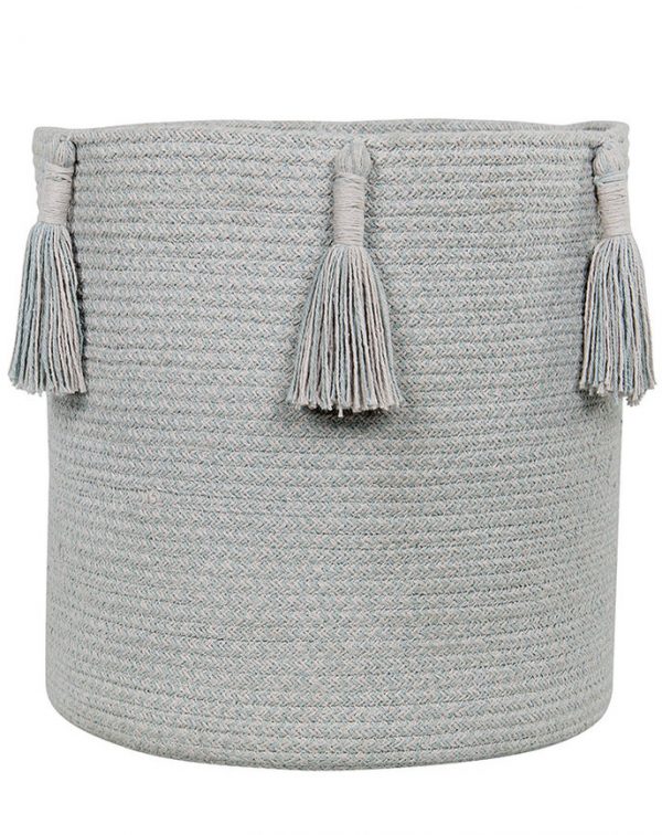 Lorena Canals Aufbewahrungskorb WOODY (Ø30×30) mit Quasten in pearl blue