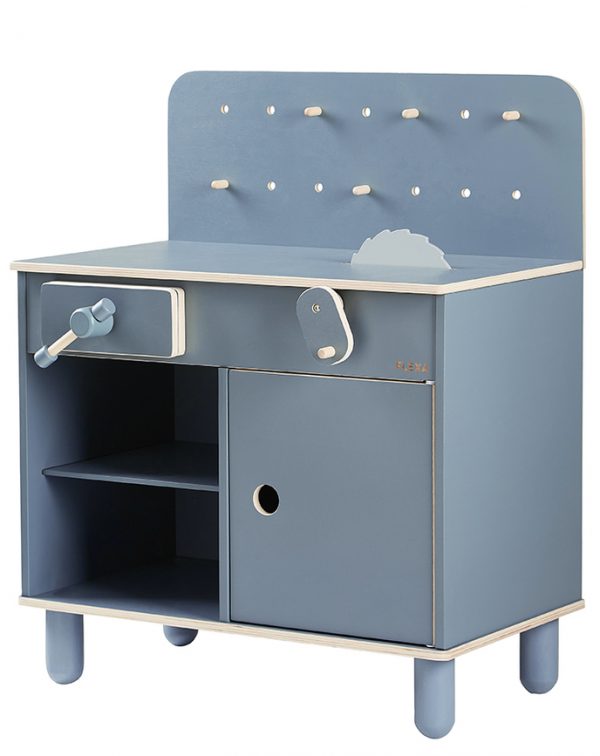 FLEXA Kinder-Werkbank DARK BLUE mit Sägerad aus Holz Kinderspielzeug
