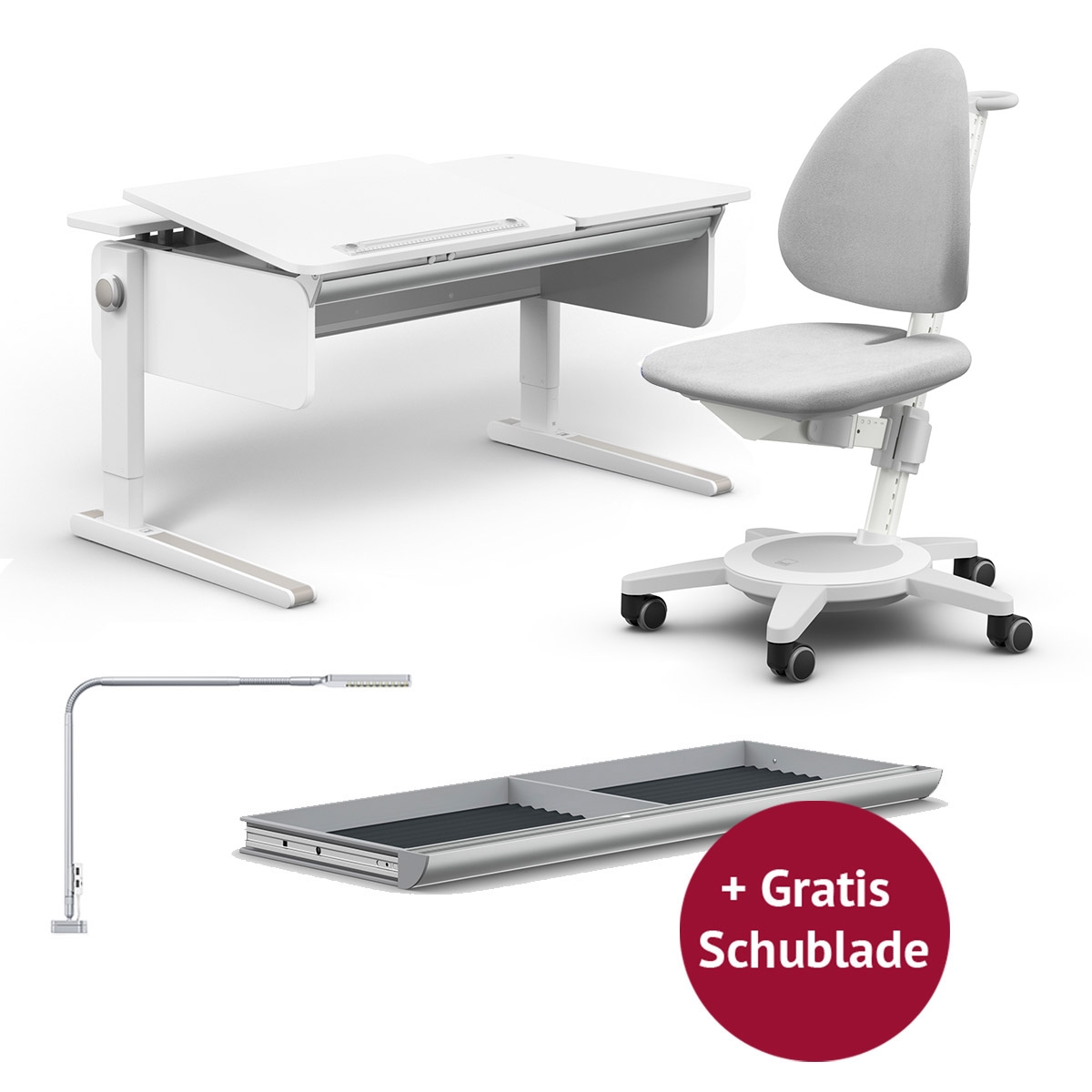 Moll Aktionspaket: Schreibtisch Winner Classic mit Maximo, Flexlight und GRATIS Schublade Kinderschreibtische