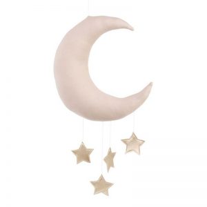 Cotton & Sweets Mobile Mond altrosa mit Sternen gold Mobilés