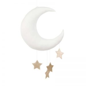 Cotton & Sweets Mobile Mond weiß mit Sternen gold Mobilés