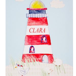 Hansekind Wandbild LEUCHTTURM (30×40) (personalisierbar) in hellblau/rot Bilder